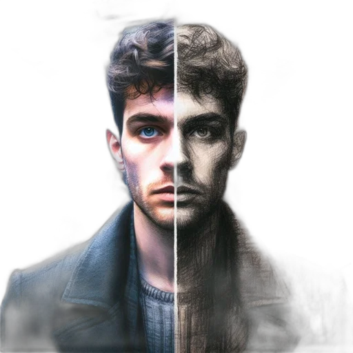 face, jacket, mask, photorealistic transparent PNG cut-out