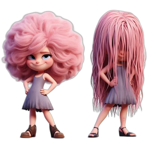 hair, dress, 3d render, concept art transparent PNG cut-out