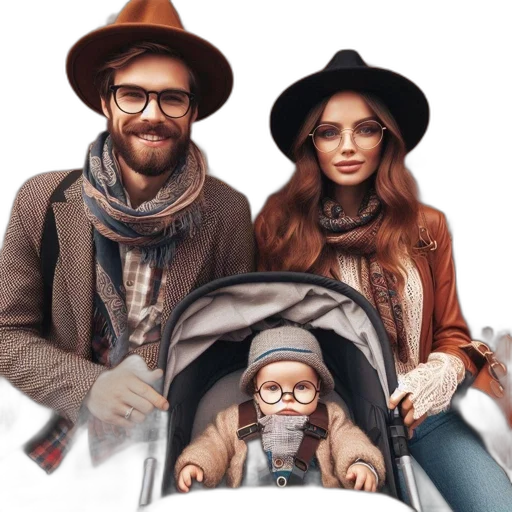 photorealistic, watercolor, oil painting, family transparent PNG cut-out