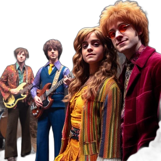 photorealistic, four, musicians, pose transparent PNG cut-out