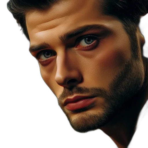 face, hair, photorealistic, oil painting transparent PNG cut-out
