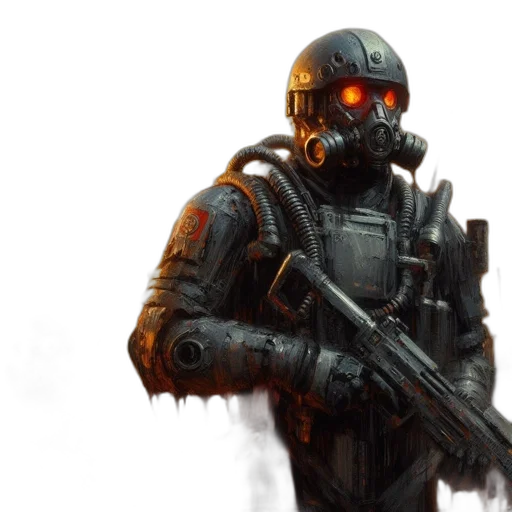 robot, weapon, concept art, 3d render transparent PNG cut-out