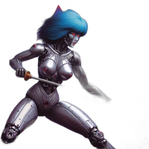 robot, hair, concept art, 3d render transparent PNG cut-out