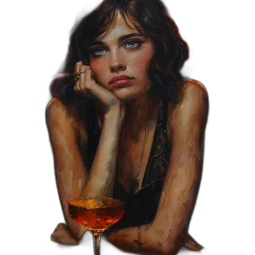 dress, face, jewelry, oil painting transparent PNG cut-out