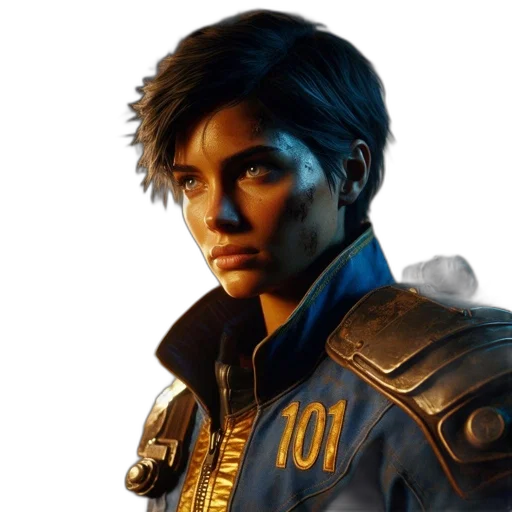 jacket, face, staff, weapon transparent PNG cut-out