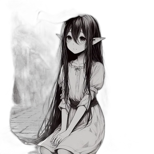 dress, creature, staff, hair transparent PNG cut-out