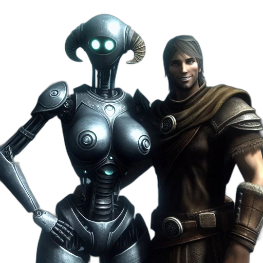 robot, staff, 3d render, concept art transparent PNG cut-out