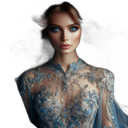 dress, jewelry, face, photorealistic transparent PNG cut-out