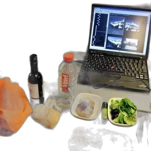 food, laptop, sits, table transparent PNG cut-out