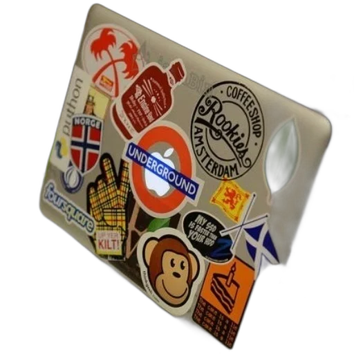 laptop, various, stickers, including transparent PNG cut-out