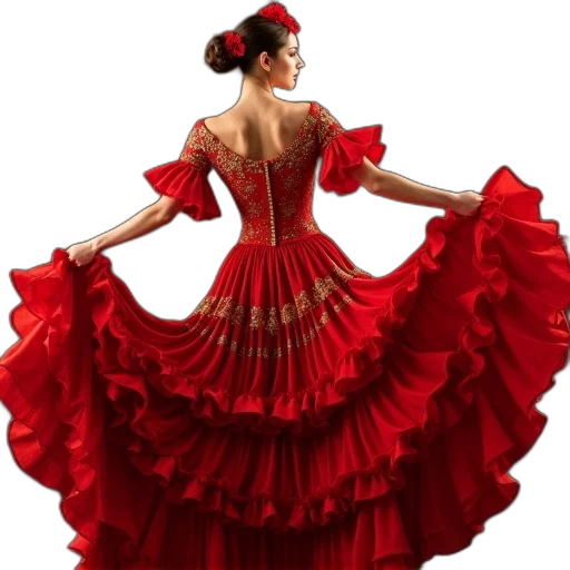 dress, photorealistic, red, flamenco transparent PNG cut-out
