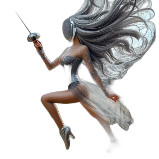 hair, sword, staff, dress transparent PNG cut-out