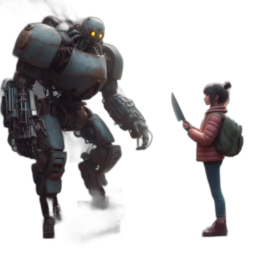 robot, jacket, weapon, creature transparent PNG cut-out