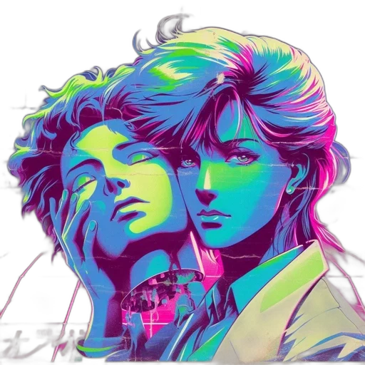 vaporwave, cyberpunk, anime, pixel art transparent PNG cut-out