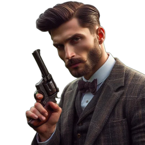 jacket, face, hair, weapon transparent PNG cut-out