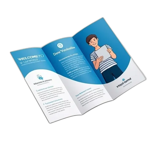tri-fold, brochure, blue, white transparent PNG cut-out