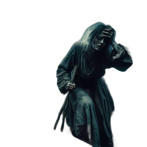 jacket, face, creature, staff transparent PNG cut-out