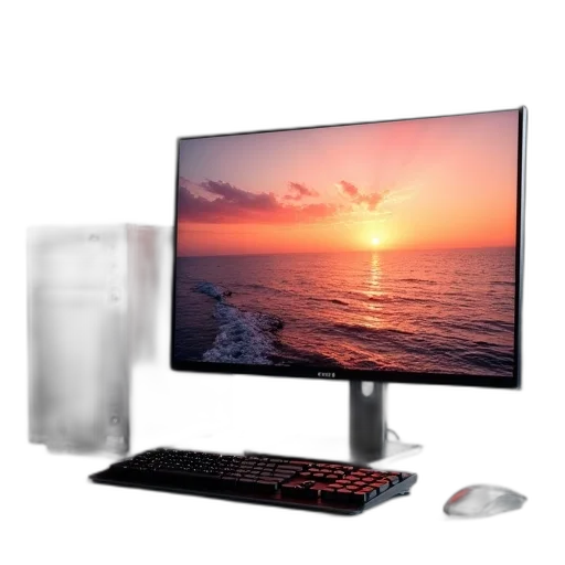 3d render, modern, computer, setup transparent PNG cut-out