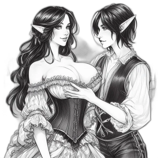 dress, fantasy art, concept art, pencil sketch transparent PNG cut-out
