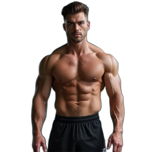 photorealistic, muscular, man, well-defined transparent PNG cut-out
