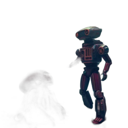 robot, creature, mask, staff transparent PNG cut-out