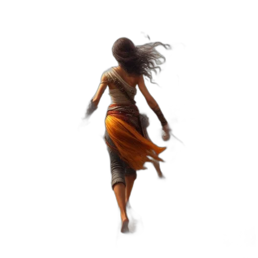 dress, hair, staff, 3d render transparent PNG cut-out