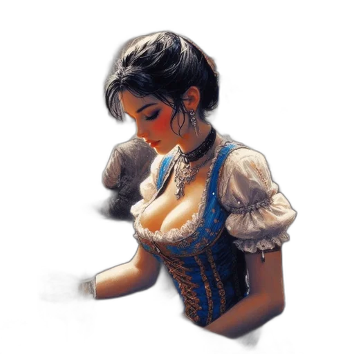 dress, jewelry, staff, face transparent PNG cut-out