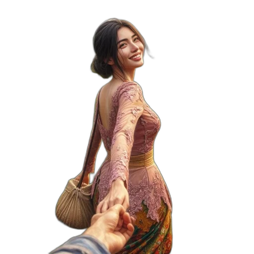 dress, jewelry, staff, photorealistic transparent PNG cut-out
