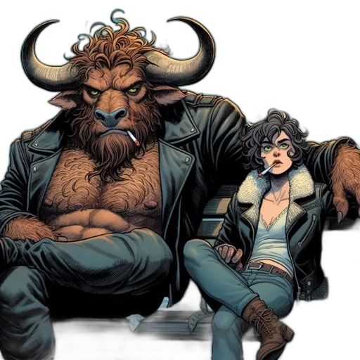 comic book art, concept art, two, contrasting transparent PNG cut-out