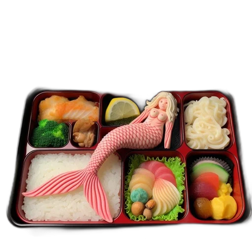 food, bento, box, mermaid-shaped transparent PNG cut-out
