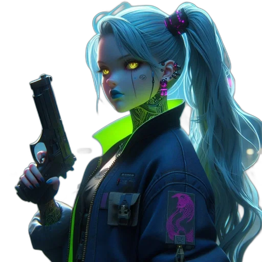 jacket, staff, weapon, cyberpunk transparent PNG cut-out