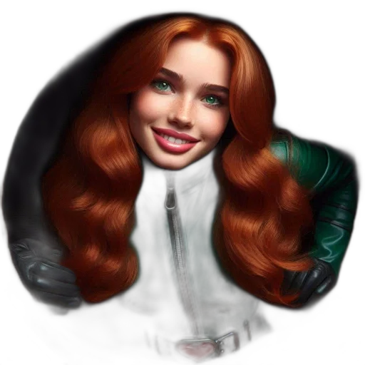 hair, face, jacket, photorealistic transparent PNG cut-out