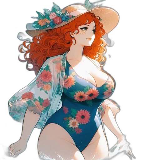dress, flower, hat, concept art transparent PNG cut-out