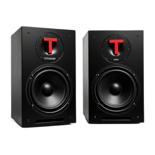 pair, black, speakers, red transparent PNG cut-out