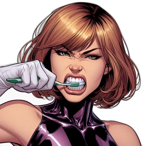 comic book art, woman, reddish-brown, hair transparent PNG cut-out