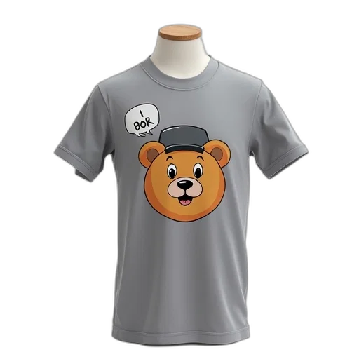 grey, t-shirt, cartoon, bear transparent PNG cut-out
