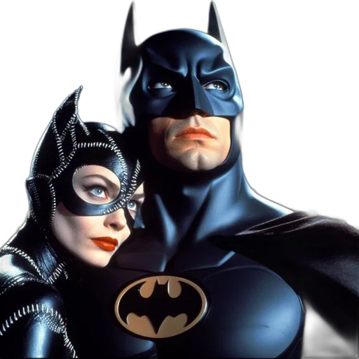 comic book art, photorealistic, batman, catwoman transparent PNG cut-out