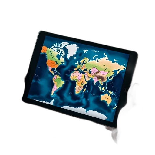 tablet, map, world, photo transparent PNG cut-out
