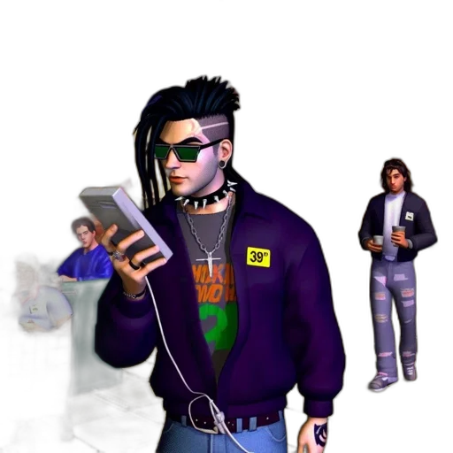 jacket, staff, concept art, cyberpunk transparent PNG cut-out