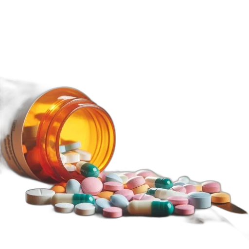 bottle, prescription, pills, spills transparent PNG cut-out