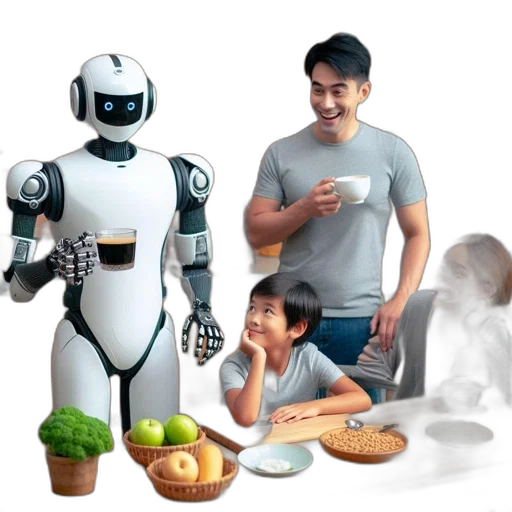 robot, 3d render, concept art, family transparent PNG cut-out