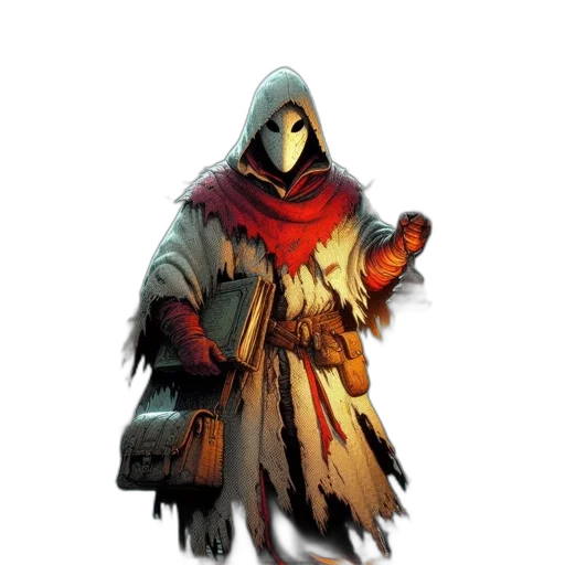 mask, jacket, staff, weapon transparent PNG cut-out