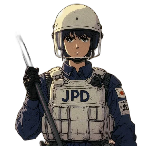 weapon, staff, jacket, face transparent PNG cut-out