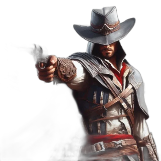 weapon, jacket, hat, staff transparent PNG cut-out