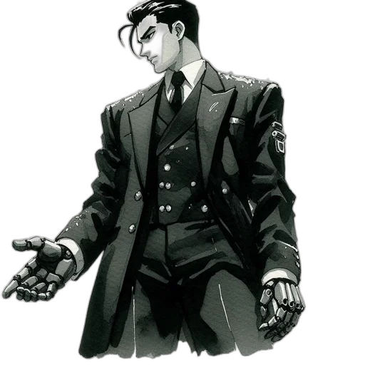 jacket, staff, weapon, robot transparent PNG cut-out