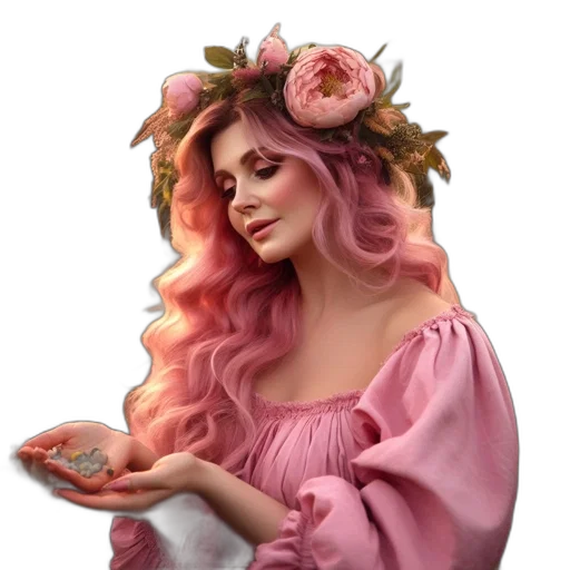 crown, dress, face, flower transparent PNG cut-out