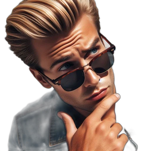 face, jacket, hair, photorealistic transparent PNG cut-out