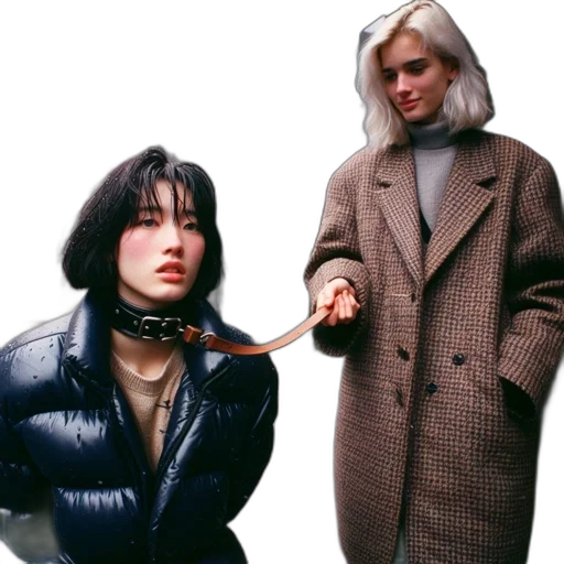 jacket, jewelry, neon lights, city street transparent PNG cut-out