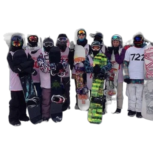 staff, mask, group, snowboarders transparent PNG cut-out