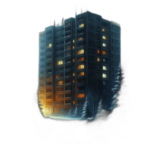 building, concept art, pixel art, 3d render transparent PNG cut-out